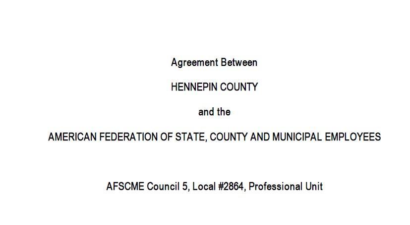 Title page of contract between AFSCME Local 2864 and Hennepin County